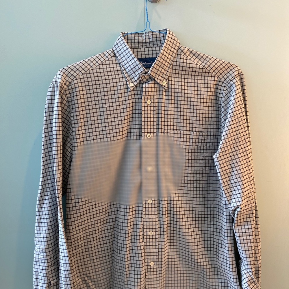 Excellent custom soft shirt, gray w/checks, size M